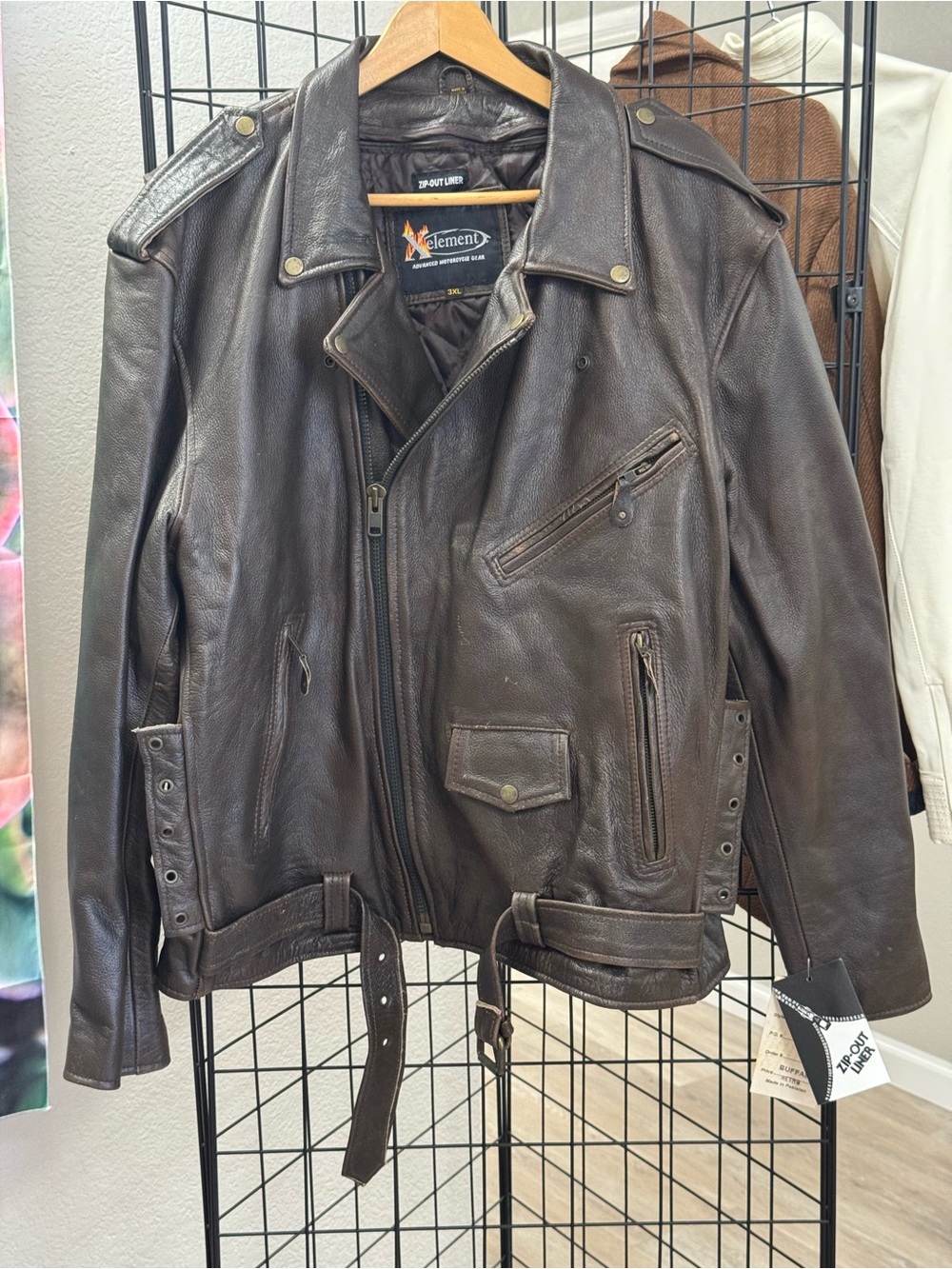 Element Men's Dark Brown Leather Motorcycle Jacket NWT